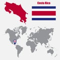 Costa Rica map on a world map with flag and map pointer. Vector illustration Royalty Free Stock Photo