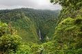 Costa Rica San Fernando Waterfall in the cloud forest, green jungle, view from the air and from the hill Royalty Free Stock Photo