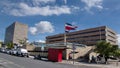 Costa Rican flag flying above the court Royalty Free Stock Photo