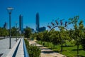 Costanera Center and Skyline in Santiago, Chile with Park and Mo Royalty Free Stock Photo