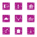 Costly icons set, grunge style