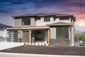 Costly New Designer Modern Suburban Residential Maison Home House Sunset Sky Chilliwack Canada Royalty Free Stock Photo