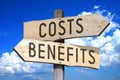 Costs, benefits - wooden signpost