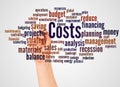 Costs word cloud and hand with marker concept Royalty Free Stock Photo