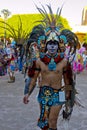 Aztec Warrior represented by a person with costume and accessories Royalty Free Stock Photo