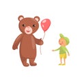 Costume bear character with red balloon and cute little boy cartoon vector Illustration Royalty Free Stock Photo