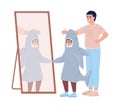 Costume fitting semi flat color vector characters Royalty Free Stock Photo