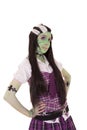 Costume Girl black and white hair style. Green Royalty Free Stock Photo