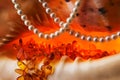 Costume jewellery - amber and pearls. Royalty Free Stock Photo