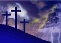 Costumed landscape of Calvary, with the symbolism of the crucifixion of Jesus. Royalty Free Stock Photo