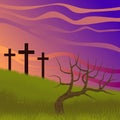 Costumed landscape of Calvary, with the symbolism of the crucifixion of Jesus. Royalty Free Stock Photo