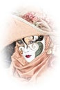 Costumed Reveler of the Carnival of Venice with a white vignette