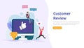 Costumer review rating concept. people character giving feedback evaluation. satisfaction level and critic support with smartphone