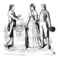 Costumes of 1793. A Marriage. On after a stamp of time, vintage engraving