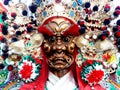 These are the costumes worn by temple workers during processions. They form the core part of Chinese culture. doll face close-up