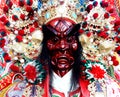 These are the costumes worn by temple workers during processions. They form the core part of Chinese culture. doll face close-up
