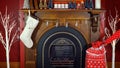 Cosy Christmas holiday decorated mantelpiece and fire place Royalty Free Stock Photo