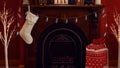 Cosy Christmas holiday decorated mantelpiece and fire place