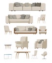 Cosy furniture set in flat cartoon style vector collection Royalty Free Stock Photo
