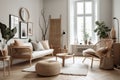 Scandinavian Living Room with Trendy Home Accessories (AI Generated) Royalty Free Stock Photo
