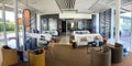 Panorama of the interior design of the library at the Oberoi Beach Resort, Al Zorah, Ajman, UAE.