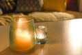 Cosy room interior inside a family home living room with candle light Royalty Free Stock Photo