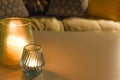 Cosy room interior inside a family home living room with candle light Royalty Free Stock Photo