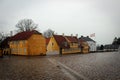 Cosy small yellow houses of Odense, Denmark Royalty Free Stock Photo