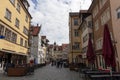 Cosy street in picturesque Bavarian town Lindau at Lake Constance (Bodensee) in Germany