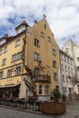 Cosy street in picturesque Bavarian town Lindau at Lake Constance (Bodensee) in Germany