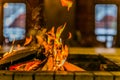 Cosy style restaurant with a stove wood fire Royalty Free Stock Photo