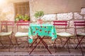 Cosy vintage cafe terrace in a street of Cassis on the French rivieria France Royalty Free Stock Photo