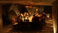 Cosy warm atmosphere in the Epoca de Piatra whine cellar during winter.