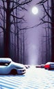 Cosy winter landscape with cars - digital art