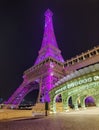 Cotai Macau Parisian Hotel Casino Macao Art Nouveau Eiffel Tower Lighting Design Leds Ambience Photo Night Scenery Colorful Royalty Free Stock Photo