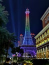 Cotai Macau Parisian Hotel Eiffel Tower Art Nouveau Architecture Colorful Leds Lighting Structure Royalty Free Stock Photo