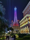 Cotai Macau Parisian Hotel Eiffel Tower Art Nouveau Architecture Colorful Leds Lighting Structure Royalty Free Stock Photo