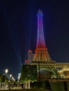 Cotai Macau Parisian Hotel Eiffel Tower Art Nouveau Architecture Colorful Leds Lighting Structure Royalty Free Stock Photo