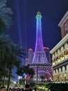 Cotai Macau Parisian Hotel Eiffel Tower Art Nouveau Architecture Colorful Leds Lighting Structure Royalty Free Stock Photo