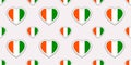 Cote d`Ivoire flags background. Vector stickers. Love hearts symbols. Ivorian flag seamless pattern. Good choice for