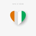 Cote d Ivoire heart shaped flag. Origami paper cut Ivory Coast national banner