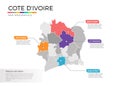 Cote D`ivoire map infographics vector template with regions and pointer marks