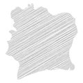 Cote d Ivoire - pencil scribble sketch silhouette map of country area with dropped shadow. Simple flat vector