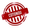 Cotonou - Red grunge button, stamp