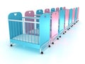 Cots on wheels with a mattress. 3D