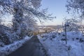 Cotswold lane in snow
