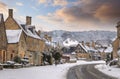 Cotswold village in snow Royalty Free Stock Photo