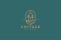 Cottage Logo Nature Element Rustic Pine Tree House Simple Badge Royalty Free Stock Photo