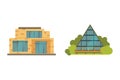 Cottage and assorted real estate building icons. Residential house collection in new cartoon style