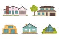 Cottage and assorted real estate building icons. Residential house collection in new cartoon style